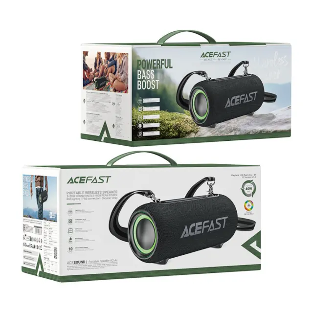 Φορητό Ηχείο Wireless Acefast K2 Air v5.3 TWS 40W 4400mAh USB και RGB Φωτισμό Μαύρο 2