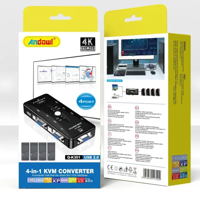 Andowl 4 σε 1 KVM Μετατροπέας USB 2.0 Q-K301 2