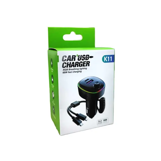 Φορτιστής Αυτοκινήτου με USB RGB 66W K11 - 2in1 Car USB charger 0103091 2