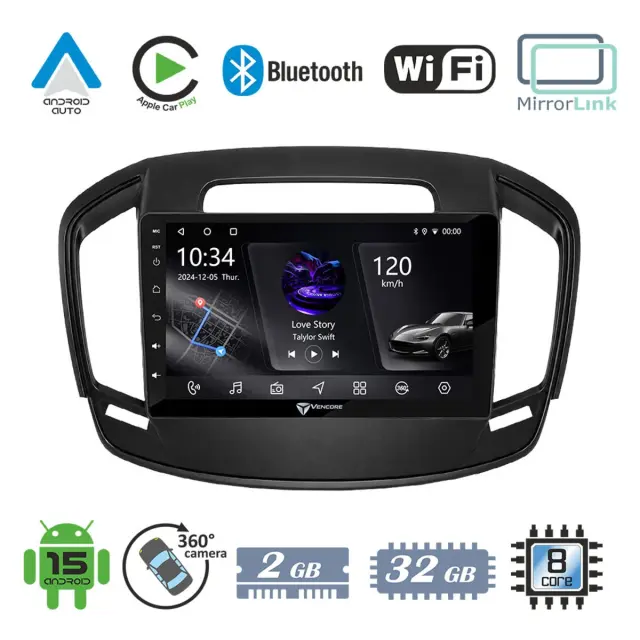 VenCore Οθόνη Multimedia Android 15 9" PX5S Octa-Core 2GB/32GB IPS με Πρόσοψη, CarPlay, Android Auto και Υποστήριξη Κάμερας 360° για Opel Insignia 2014-2017 – Μαύρη (3236-10005-0064B)