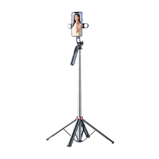 Wozinsky Selfie stick WH181D-Y1S 1.75m Aluminum Alloy Telescopic with Dual Lamp & Phone Holder Black 2