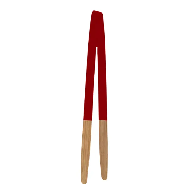 Pebbly Bamboo Toast Tongs with Magnet Red