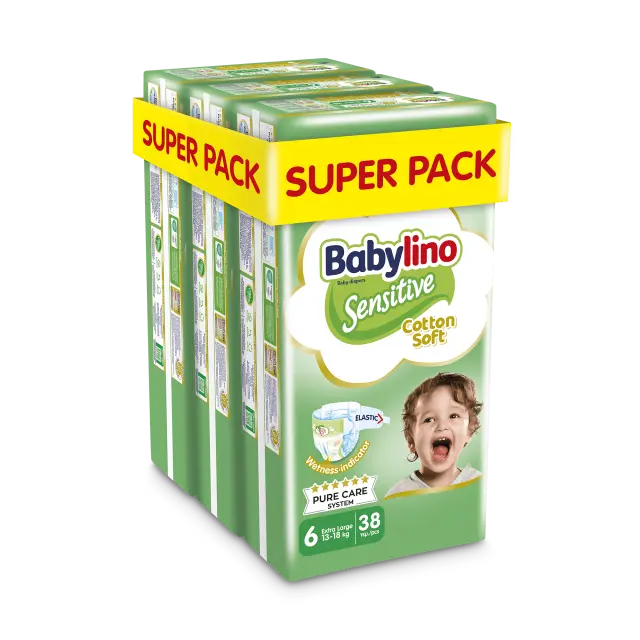 Βρεφική πάνα Babylino Sensitive Cotton Soft No6 13-18 Kg SuperPack 114τμχ (3×38τμχ)