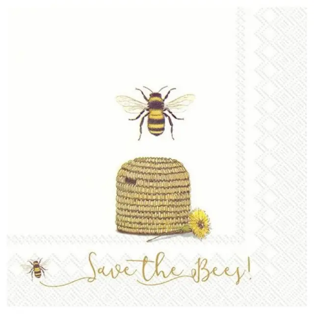 Χαρτοπετσέτα για Decoupage, Save the bees white, 1τεμ.