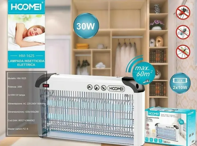 Hoomei Ηλεκτρική Εντομοπαγίδα LED 30W Άσπρη HM-1625 2