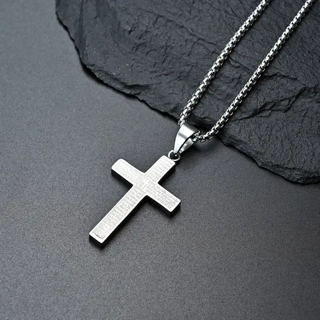 Ανδρικό Κολιέ Σταυρός Our Father Ασημί 2