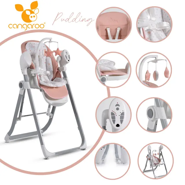 CANGAROO - High chair and swing Pudding 2 in 1 pink - 3801005150878