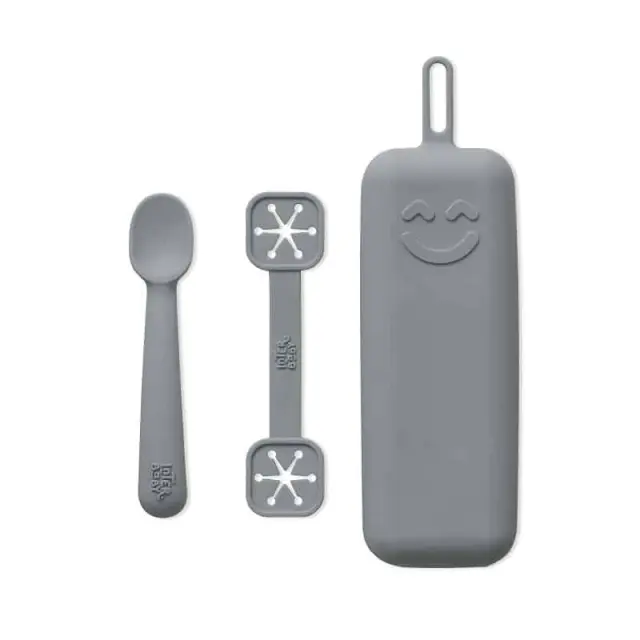 Interbaby Σετ Κορδέλα Στήριξης Σαλιάρας Σιλικόνης + Κουτάλι Grey