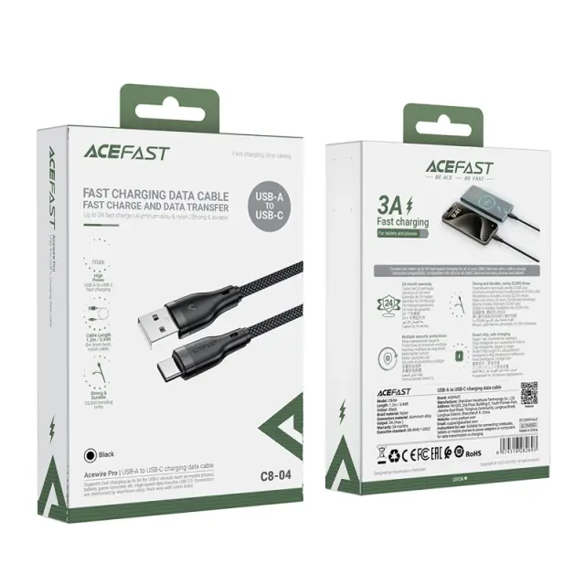Καλώδιο Acefast C8-04 USB σε USB-C 3A Braided Μαύρο 1.2m 2