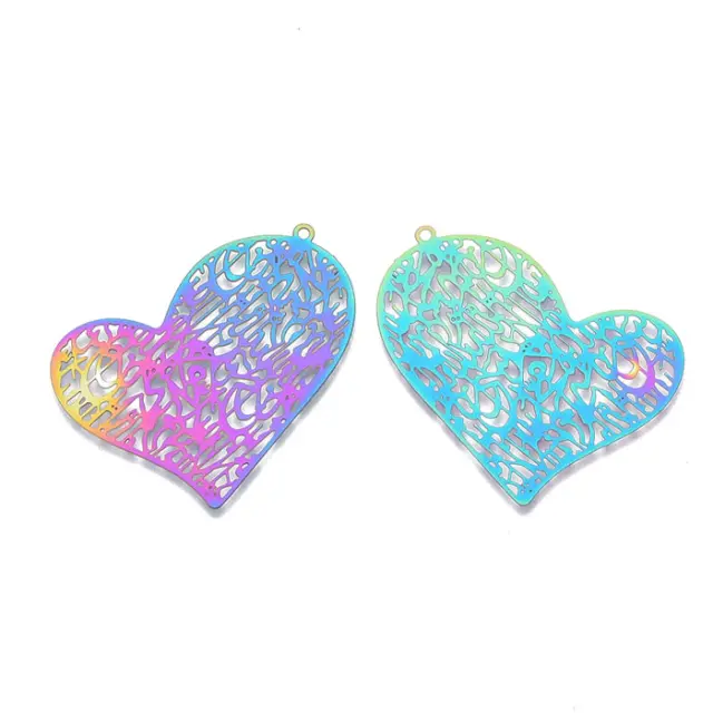 Διακοσμητικό από Ανοξείδωτο Ατσάλι 201 Etched Filigree Heart 31x39x0.3mm - Multicolor - 5τεμ