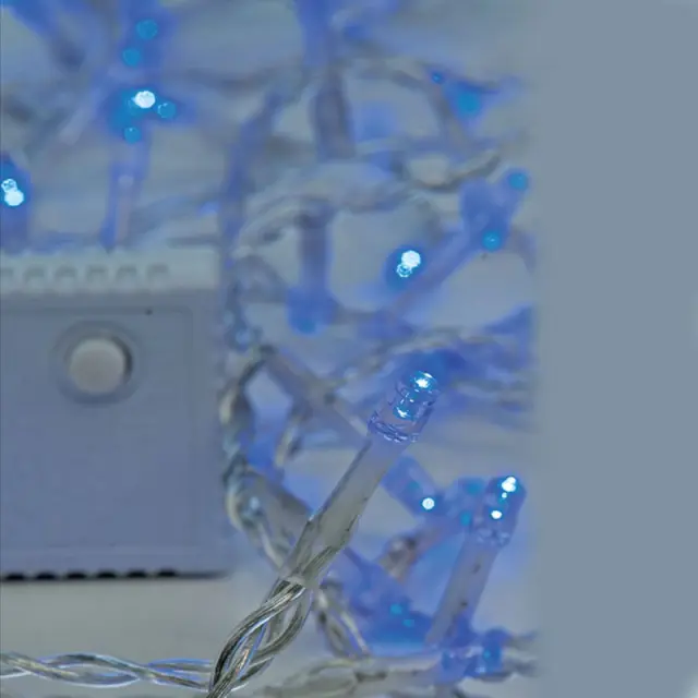 100 Led Σε Σειρά Με Πρόγραμμα Και Μετασχηματιστή Διάφανο Καλώδιο Μπλε Led IP44