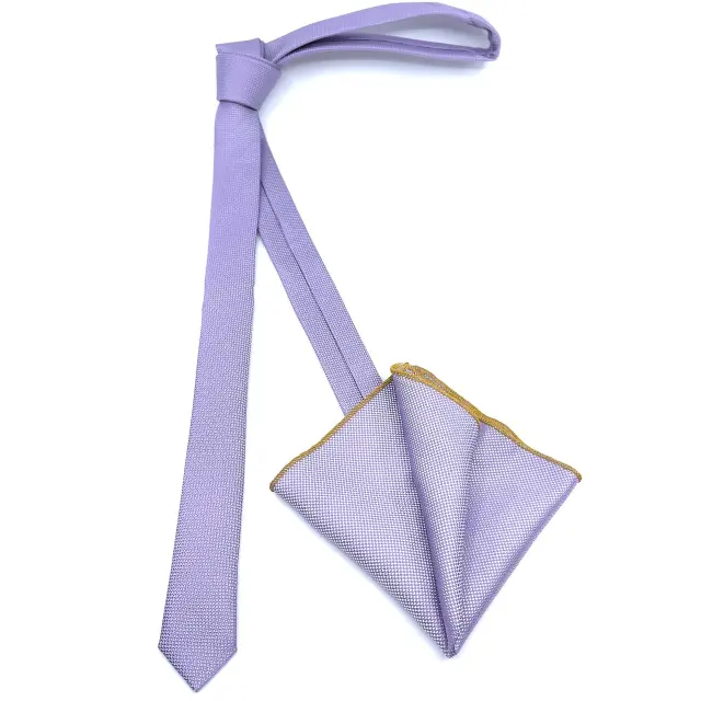 Λιλά Oxford Γραβάτα Slim 4,5 cm Σετ με Μαντηλάκι 2
