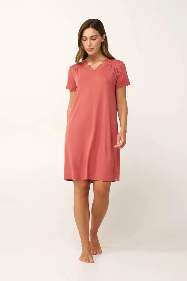 Καλοκαιρινό Νυχτικό Micromodal με Σούρες Vamp 24035 PINK CEDAR 3