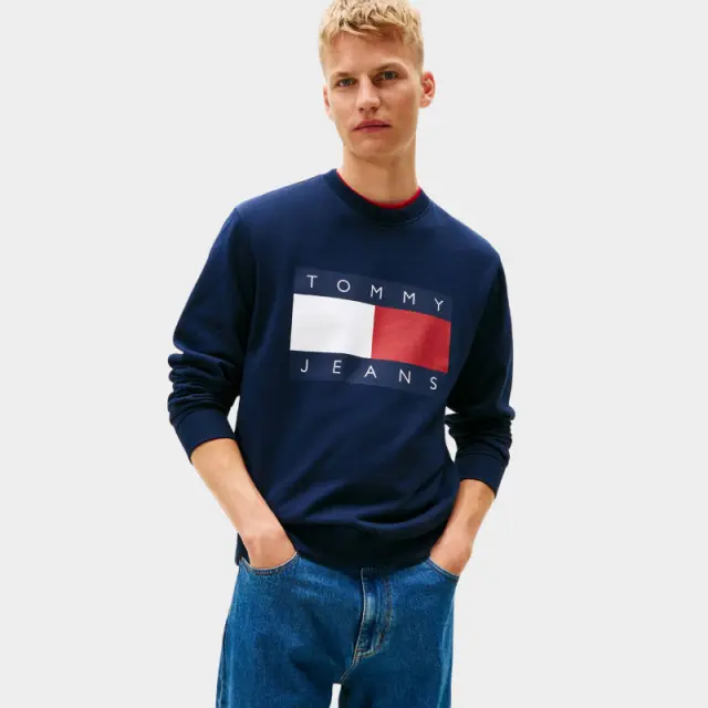 Tommy Hilfiger - Ανδρικό Φούτερ Big Flag Regular Fit DM0DM22643-C1G Μπλε Σκούρο - 2XL