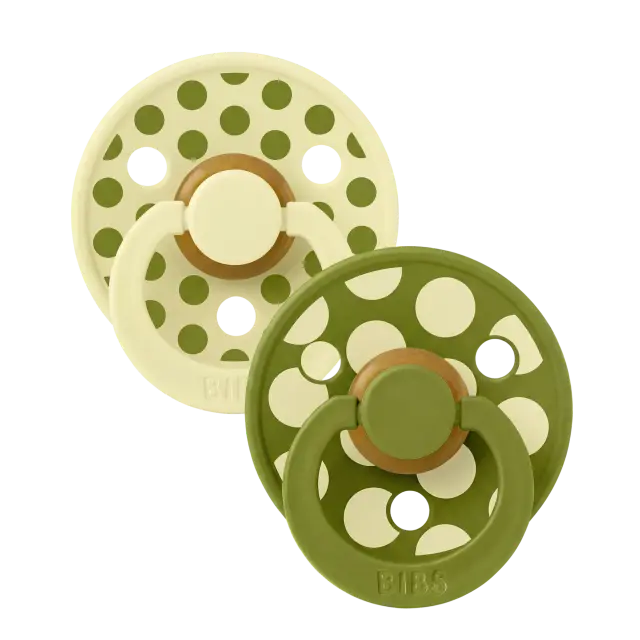 Bibs Studio Collection Σετ Πιπίλες 2τμχ – Polka Dot Luna/Wasabi – Στρογγυλή No2 (6+ μηνών)