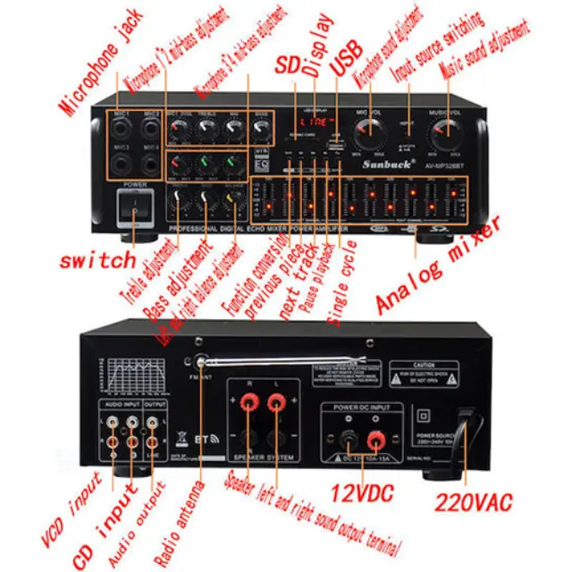 Ενισχυτής με λειτουργία Karaoke AV-MP326BT σε Μαύρο Χρώμα 2