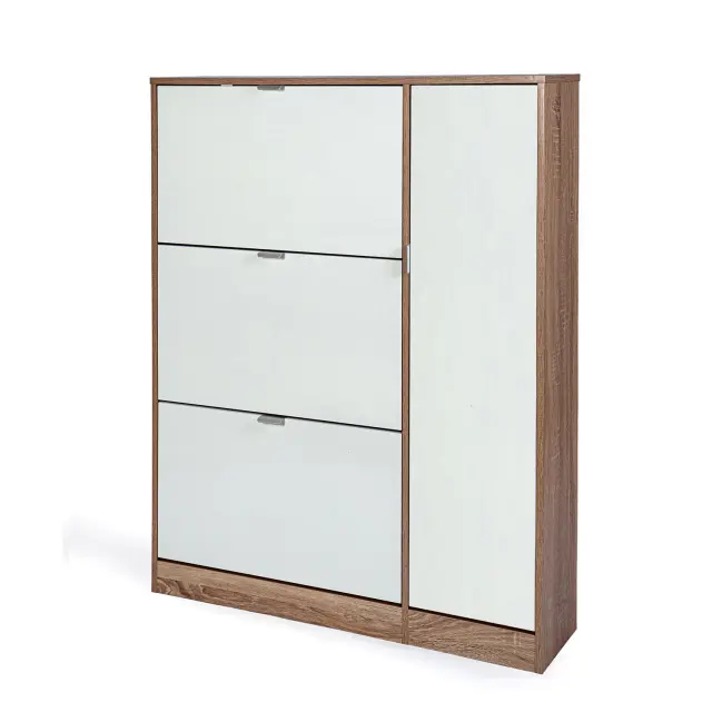 Παπουτσοθήκη με 3 ράφια & ντουλάπι Step Unihome 18 θέσεων σε φυσικό χρώμα ξύλου/Λευκό 98,7x24x121,8εκ