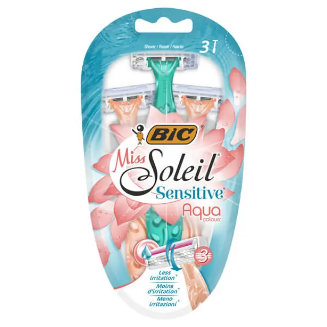 BIC Ξυραφάκια Γυναικεία Miss Soleil Sensitive Aqua Colors 3τμχ