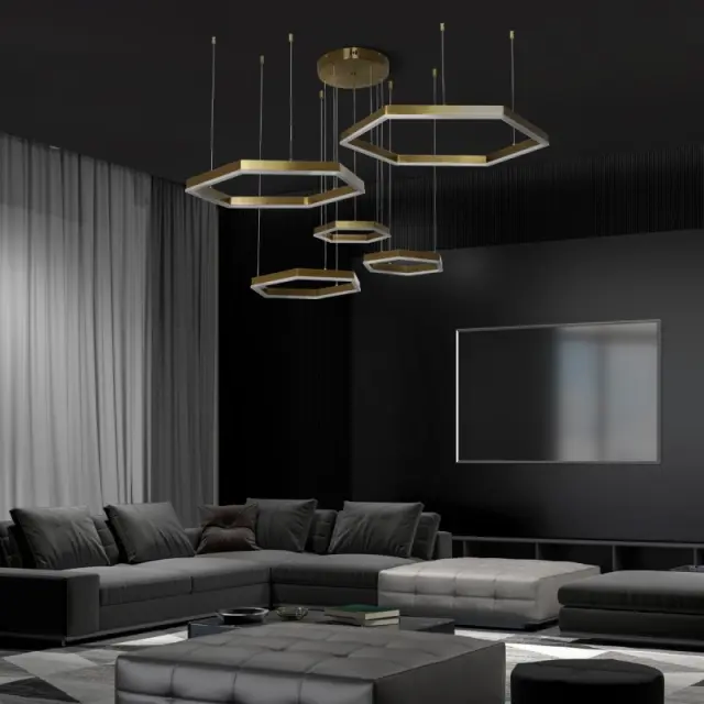 LED Κρεμαστό Φωτιστικό Οροφής LEXAGON 120Watt CCT με Τηλεχειριστήριο Χρυσό Βούρτσας KLV-101-0180 2