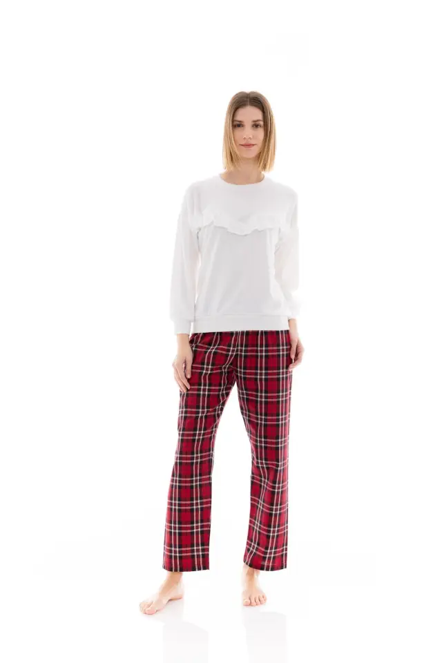 W1428 - White - PYJAMA RED-BLACK PLAID - S 2