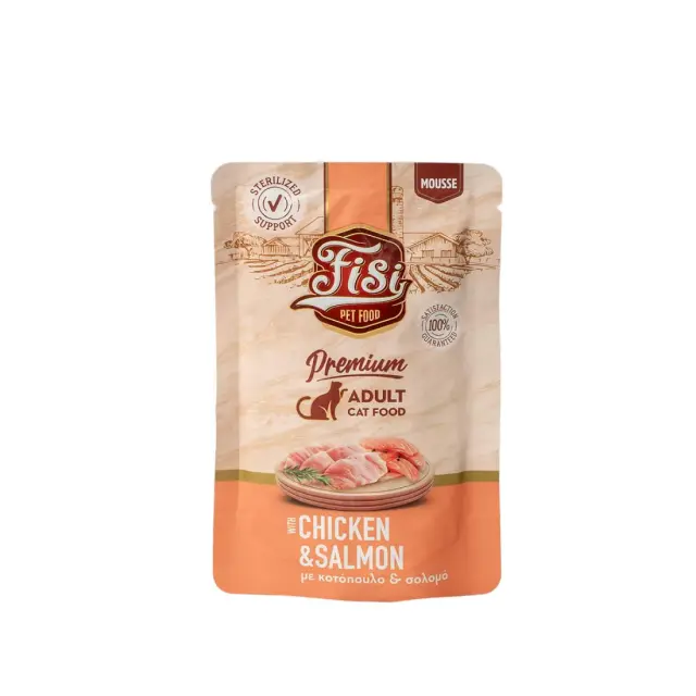 Fisi Mousse Cat Adult Κοτόπουλο & Σολομός 24x80gr
