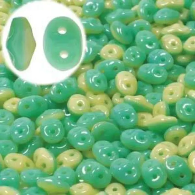 Χάντρα Superduo - Duets Green Turquoise/Ivory Opaque - 2.5x5mm ~7gr
