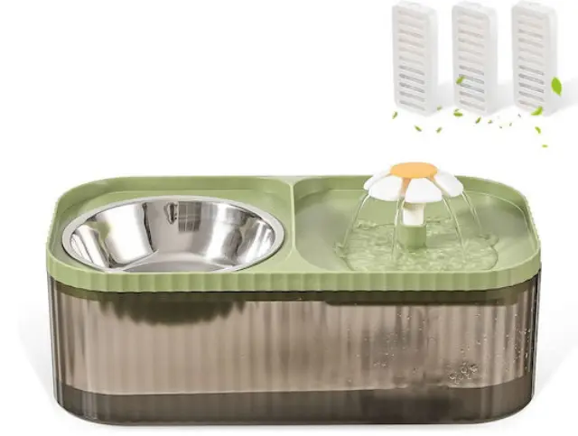Αυτόματη Ποτίστρα Σιντριβάνι και Μπολ Φαγητού για Σκύλους και Γάτες 3lt Πράσινο-300731
