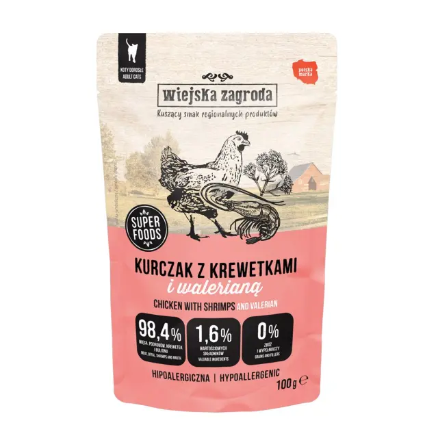 WIEJSKA ZAGRODA Chicken with Shrimps and Valerian &ndash; Wet Cat Food &ndash; 100g
