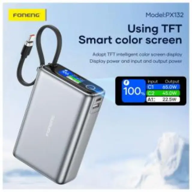 Φορτιστής Ανάγκης Foneng PX132 65W 20000mAh με Έγχρωμη Οθόνη Σκούρο Γκρι N69375 3