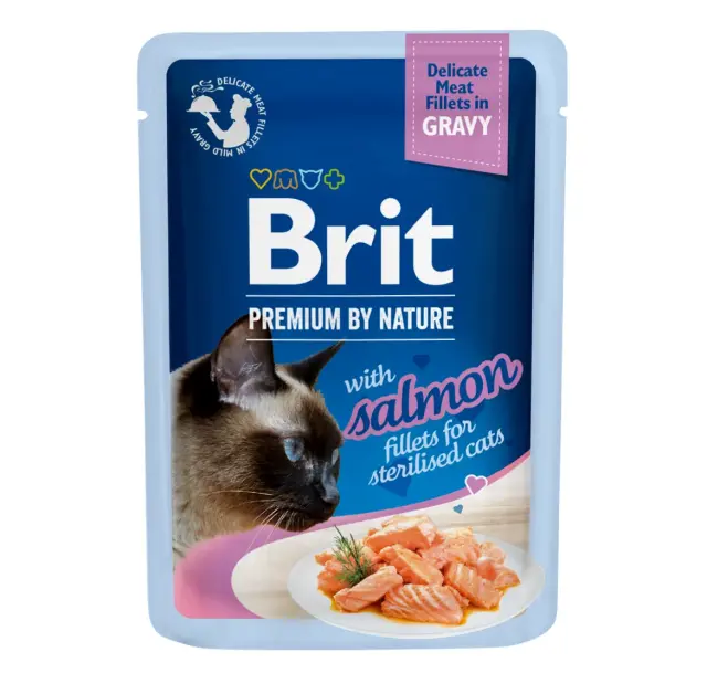 Brit Premium By Nature® Cat Pouches Sterilised Φακελάκια Φιλετάκια σε Σάλτσα με Σολομό 85gr