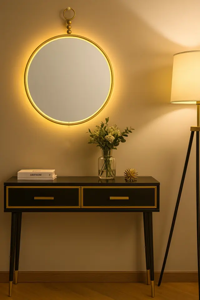 Stewehome Μεγάλος καθρέφτης τοίχου με LED φωτισμό και μεταλλικό πλαίσιο Κίτρινο 50x70 cm 2