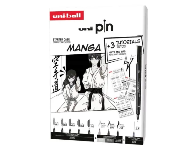 Μαρκαδόροι Σχεδίου Manga Uni PIN-200 Starter Case με πάχος μυτών 0.1/0.3/0.5/0.8/1.0mm/BR/0.5mm - 8 τεμάχιαUNI PIN 8P SET NO. 1