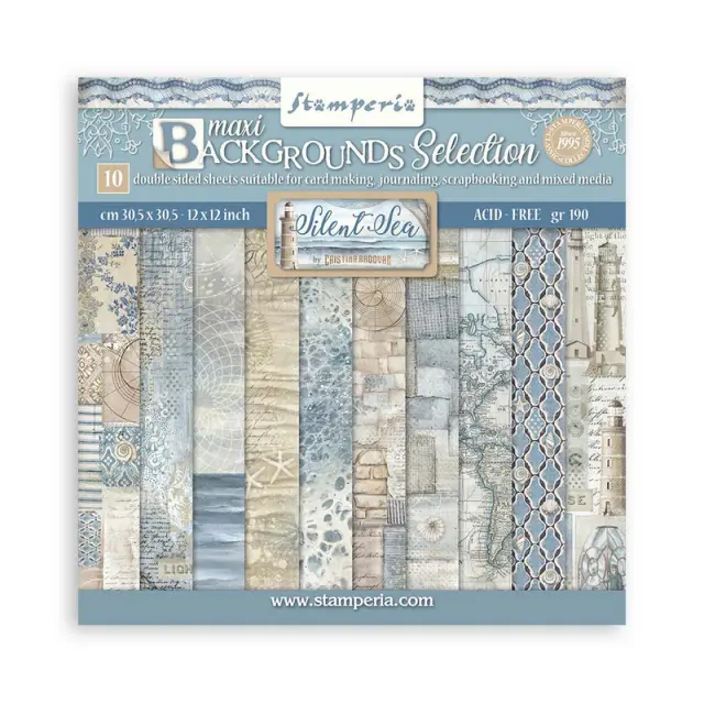 Χαρτιά scrapbooking 10τεμ, 30.5×30.5cm Stamperia, Silent Sea, Backgrounds