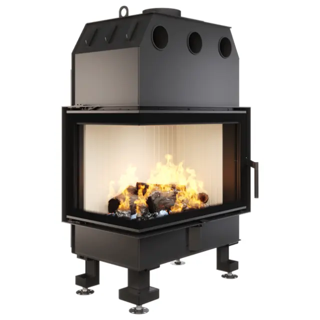 Ενεργειακό Τζάκι Ξύλου Γωνιακό 15.1kW Energy 75х50x47L ECO - Saven Χρώμα κεραμικής επένδυσης Λευκό 2