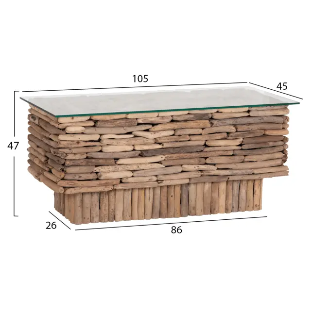 ΤΡΑΠΕΖΙ ΣΑΛΟΝΙΟΥ ΟΡΘΟΓΩΝΙΟ FB918366 DRIFTWOOD--ΓΥΑΛΙ 105x45x47Υεκ. 2