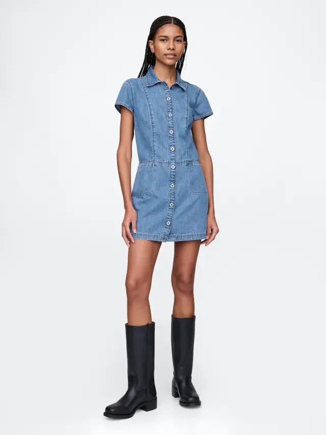 UltraSoft Denim Mini Shift Φόρεμα Medium wash - XS