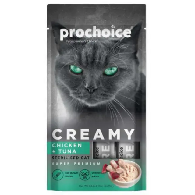 Prochoice Creamy Snack Κρέμα Γάτας με Κοτόπουλο & Τόνο (4x15gr) 60gr