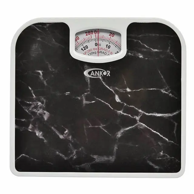 Ζυγαριά Μπάνιου Μηχανική 130kg Μαύρο Μάρμαρο 26.5x24x4cm ANKOR