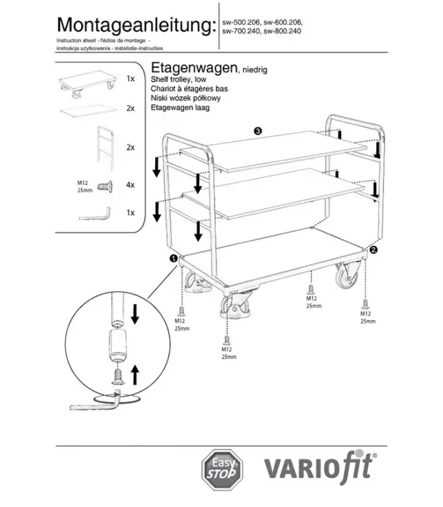 Variofit sw-700.240 Τρόλεϊ Μεταφοράς 3 Επιπέδων για Φορτίο Βάρους ως 250kg 2