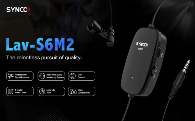 SYNCO Μικρόφωνο Lav-S6M2, Clip-On, Omnidirectional, 3.5mm, 400mAh, Μαύρο (SY-S6M2) 2
