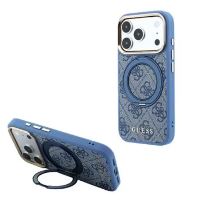 Guess PU 4G Ring Stand MagSafe Case for iPhone 18 Pro Blue