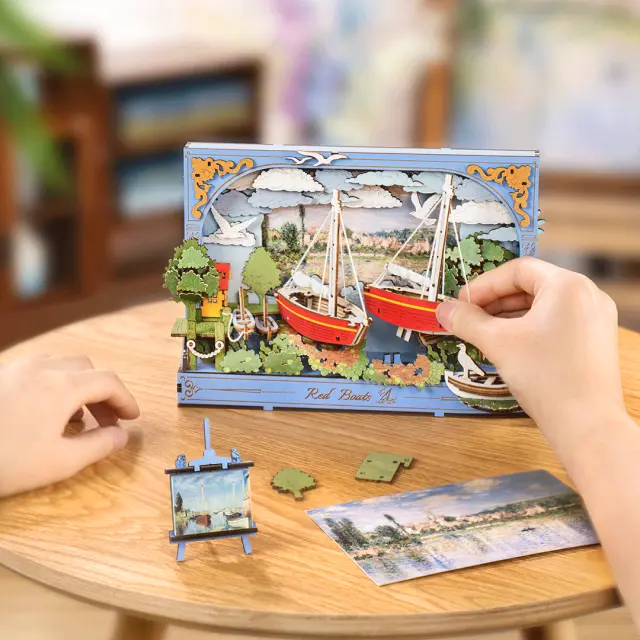 Robotime Rowood Red Boats 3D Ξύλινο Puzzle Έργο Τέχνης Monet με LED Φωτισμό (219 τεμ.) TH004 3