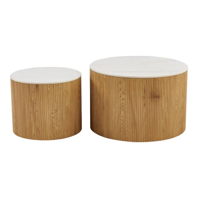 Τραπέζι σαλονιού Nelba pakoworld σετ 2τεμ oak MDF με κεραμική επιφάνεια σε όψη μαρμάρου 3