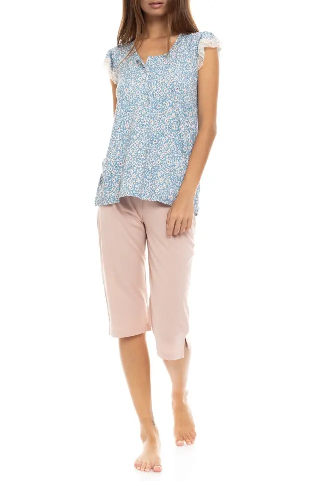 S1412 - Type - PYJAMA CAPRI PANTS BLUE FLOWER 2