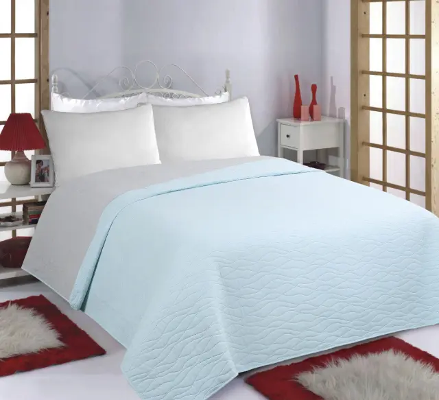 ΚΟΥΒΕΡΛΙ σετ (240cm x 260cm) WAVES sky blue/ grey - -