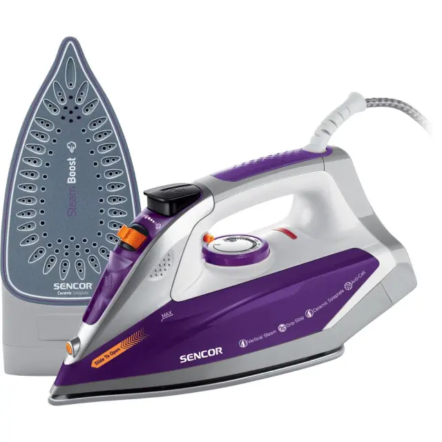 Σίδερo Ατμού Sencor SSI 8710VT 2400W 200ml με Κεραμική Πλάκα Αποσπώμενο Δοχείο Drip-Stop και Πίεση Ατμού 120g/min Μωβ