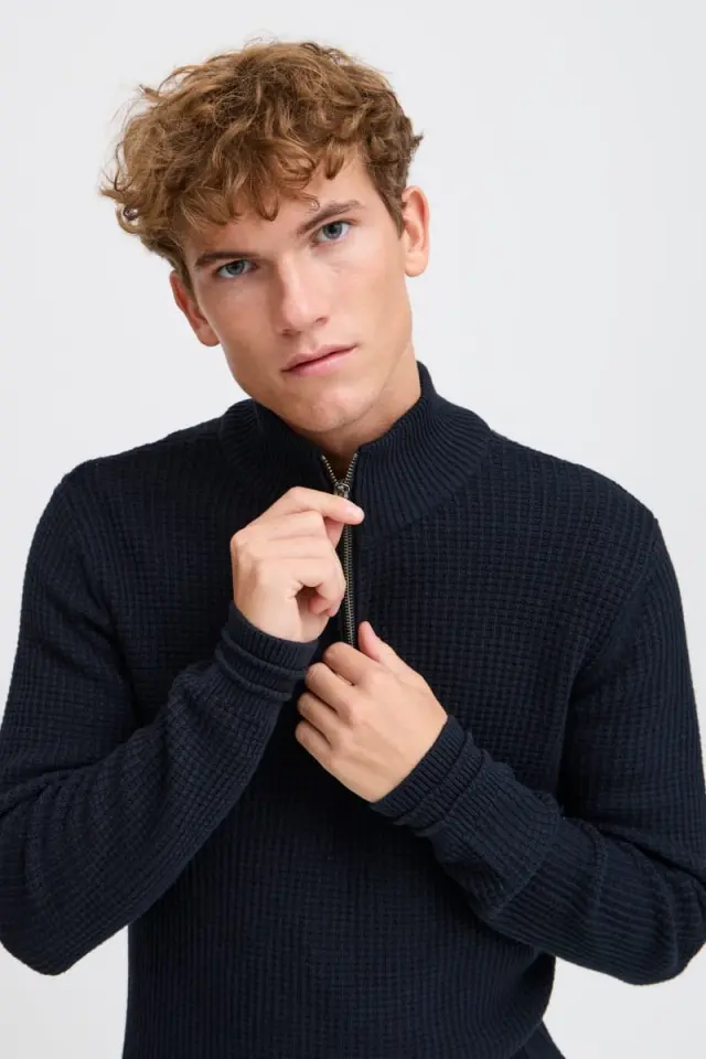 Casual Friday KARL 20505296 Ανδρικό Πλεκτό με Φερμουάρ Regular-Fit Βαμβακερό – Dark Navy Blue - M 3