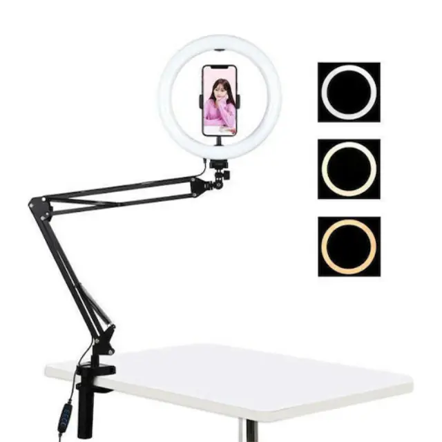 Puluz Ring Light LED Ring Light PKT3090B 26cm με Επιτραπέζια Βάση Στήριξης και Βάση για Κινητό