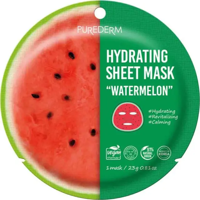 Purederm Hydrating Sheet Mask Watermelon Ενυδατική Μάσκα Προσώπου Με Καρπούζι 23g