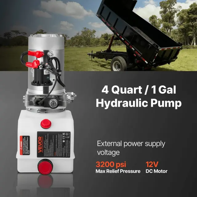 Ηλεκτρική Υδραυλική Αντλία Ανατροπής VEVOR 12V 1.6kW με Μεταλλικό Ρεζερβουάρ 4 Qt 3